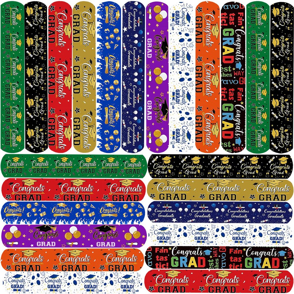 Anprola 50Pcs Graduation Slap Bracelets Gongrats Grad Wristbands Party Gift Decoration Supplies for Birthday Party Goody Bags Fillers Prize Rewards