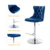 Shenyon Swivel Counter Height Bar Stools Set of 2,Upholstered Velvet Barstools with Nailheads Trim and Button Tufted Backs, Adjustable Bar Chair for Kitchen Counter,Home Bar,Dining Room(Blue) view 4