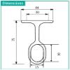 Center Oval Wardrobe Rod Tub Support Bracket with Installation screws - 15 x 30 mm (Matte Chrome) view 2
