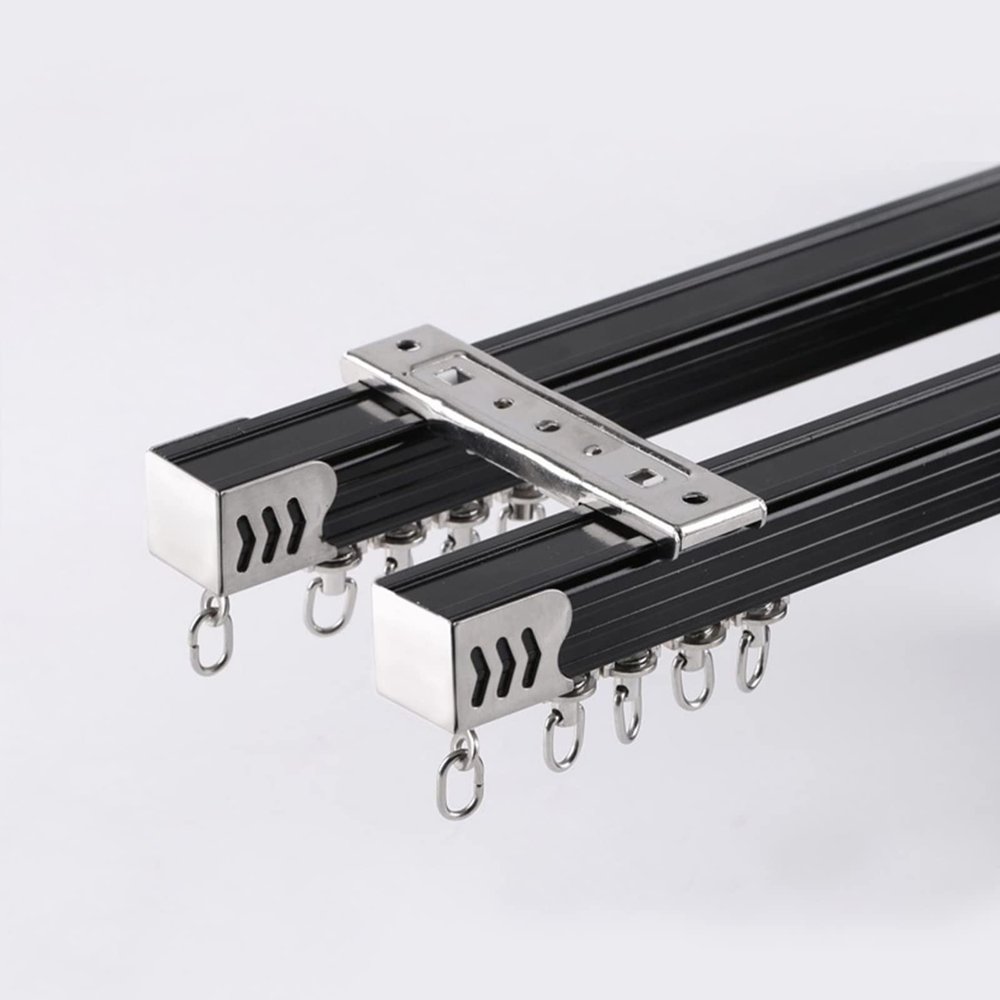 TEN-HIGH Curtain Track 7.55ft, Aluminium Ceiling Mounted Track for Curtains, Room Divider-Ceiling Curtain Track Rail Black Color 4pcs, Wall Thickness 1.35mm
