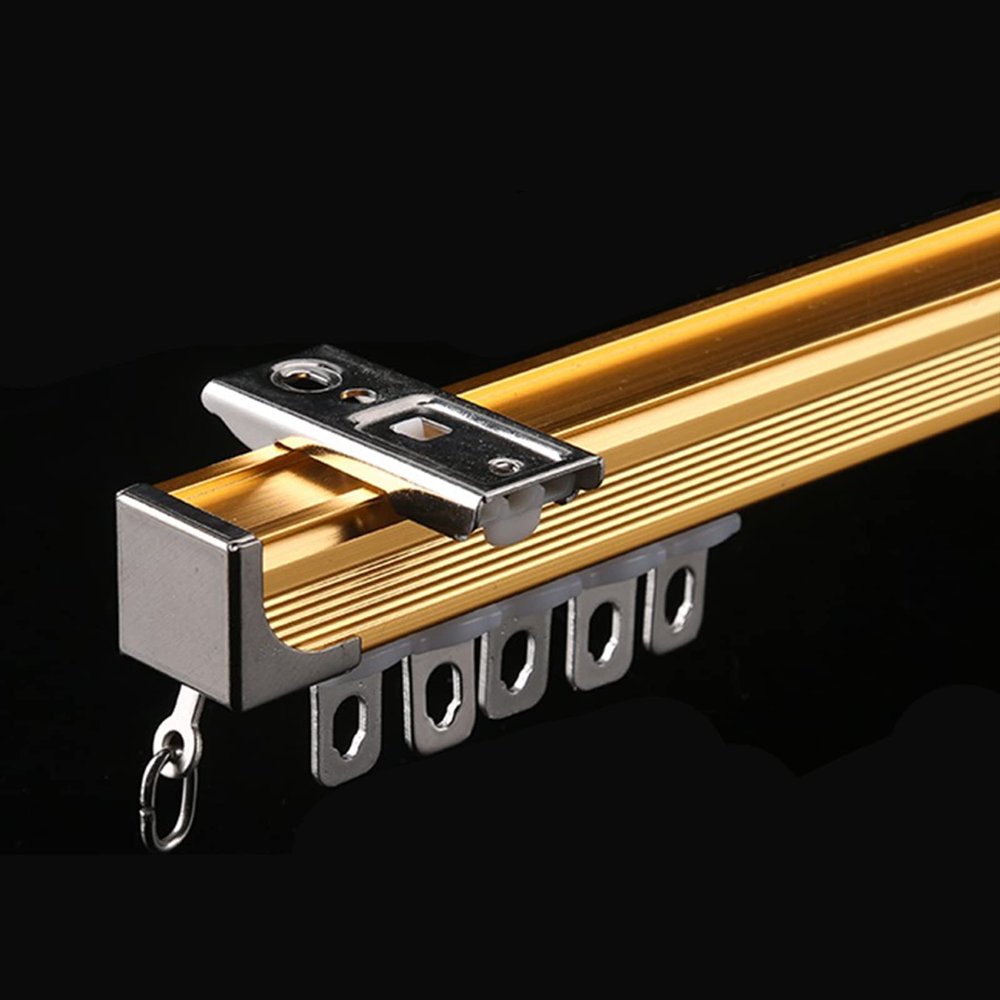 TEN-HIGH Curtain Track 7.22ft, Aluminium Ceiling Mounted Track for Curtains, Room Divider-Ceiling Curtain Track Rail Gold Color 2pcs, Wall Thickness 1.35mm