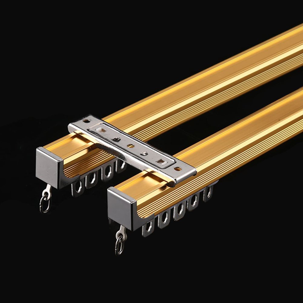 TEN-HIGH Curtain Track 7.22ft, Aluminium Ceiling Mounted Track for Curtains, Room Divider-Ceiling Curtain Track Rail Gold Color 4pcs, Wall Thickness 1.35mm
