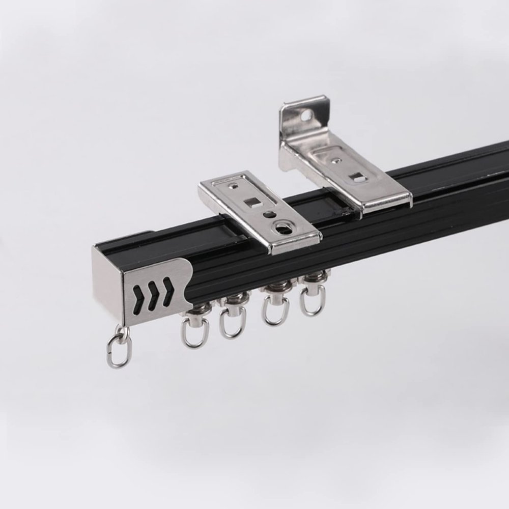 TEN-HIGH Curtain Track 6.89ft, Aluminium Wall Mounted Track for Curtains, Room Divider-Ceiling Curtain Track Rail Black Color 2pcs, Wall Thickness 1.35mm