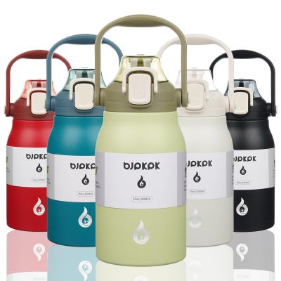 BJPKPK Insulated Water Bottles with Straw, 35 oz Stainless Steel Metal Water Bottle with One-handed Opening Lid, BPA Free Sport Jugs, Flasks for Men & Women, Light Green