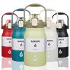 BJPKPK Insulated Water Bottles with Straw, 35 oz Stainless Steel Metal Water Bottle with One-handed Opening Lid, BPA Free Sport Jugs, Flasks for Men & Women, Light Green view 1