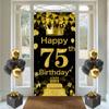 Tecreo 75th Birthday Decoration Background Door Banner, Gold, Black, 35.4"x70" view 1
