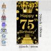 Tecreo 75th Birthday Decoration Background Door Banner, Gold, Black, 35.4"x70" view 3
