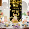 Tecreo 75th Birthday Decoration Background Door Banner, Gold, Black, 35.4"x70" view 4