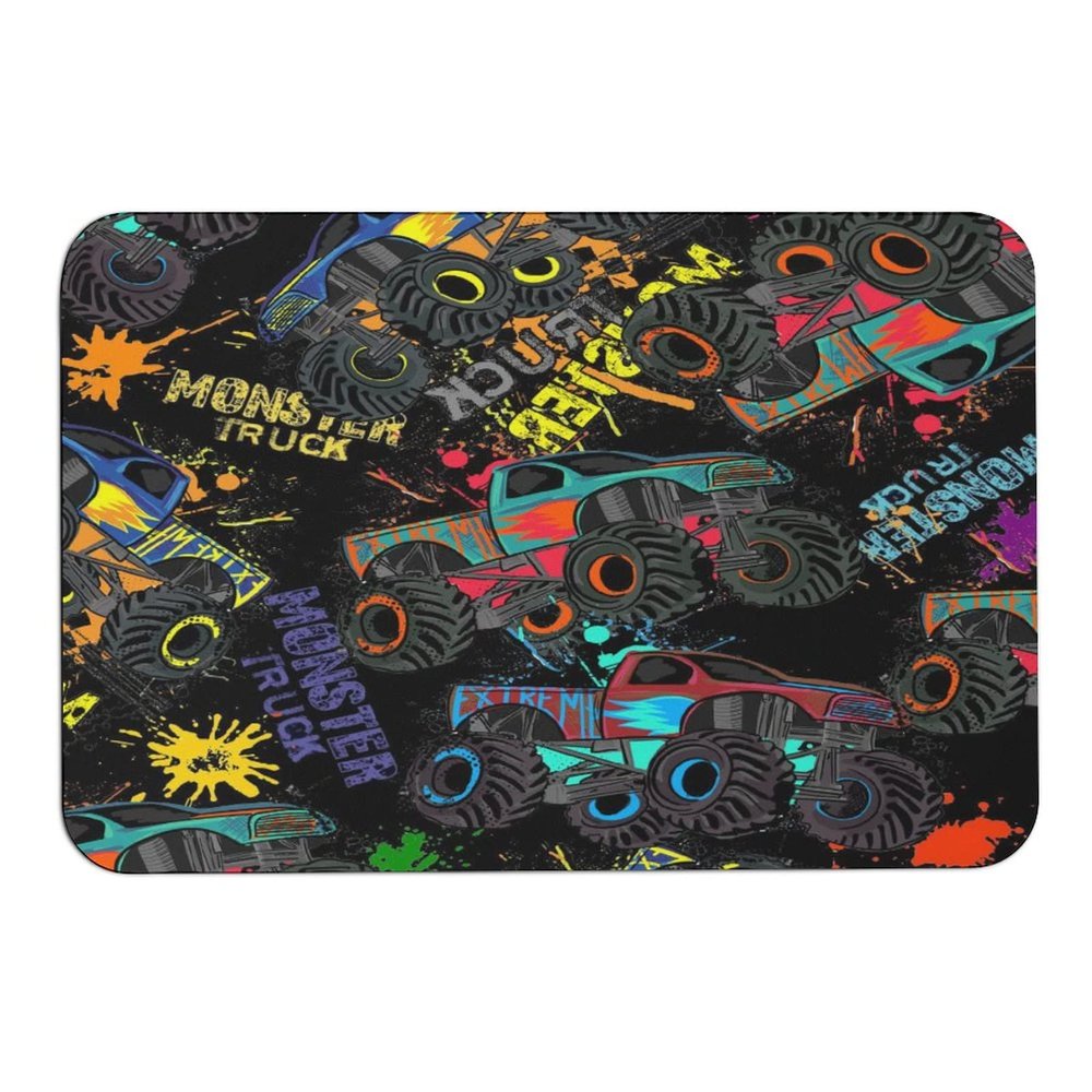 Cool Monster Truck Diatomaceous Earth Bath MatSuper Absorbent Fast Drying Non-Slip Diatomite Mud Bathroom Floor RugsOffice Doormat Kitchen Dining Living Hallway Area Rug,40x60cm