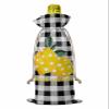 Wine Bags for Wine Bottles Gifts, Wine Bottle Bag with Drawstrings, Sweet Summer Polka Dot Lemon Black and White Lattice Background Wine Tote for Birthday, Blind Tastings, Christmas, Home Storage view 1