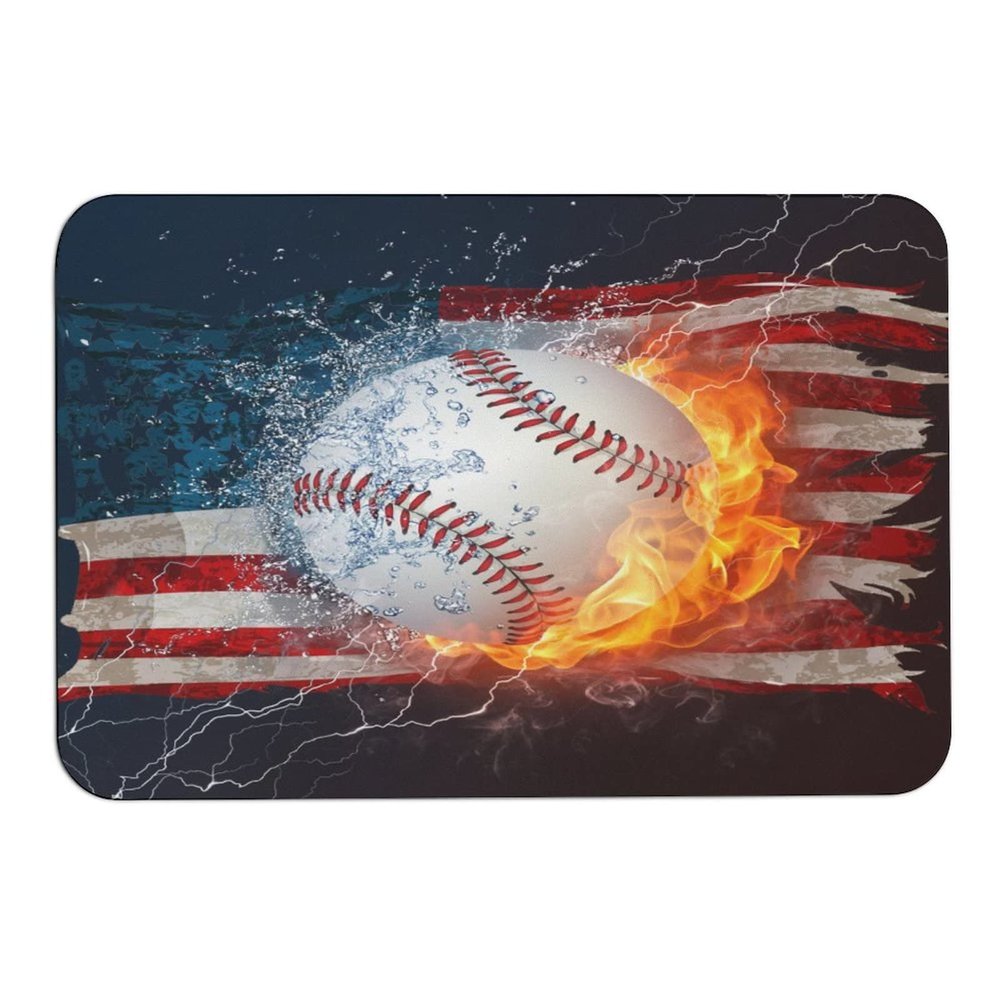 Boys Baseball Kids Sports Theme Diatomaceous Earth Bath MatSuper Absorbent Fast Drying Non-Slip Diatomite Mud Bathroom Floor RugsOffice Doormat Kitchen Dining Living Hallway Area Rug,40x60cm