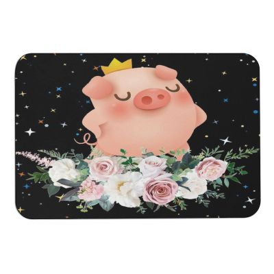Cartoon Pig Diatomaceous Earth Bath MatSuper Absorbent Fast Drying Non-Slip Diatomite Mud Bathroom Floor RugsOffice Doormat Kitchen Dining Living Hallway Area Rug,40x60cm