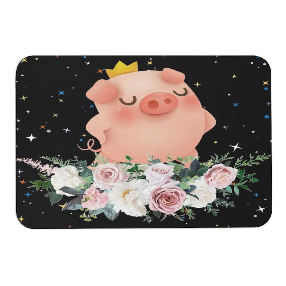 Cartoon Pig Diatomaceous Earth Bath MatSuper Absorbent Fast Drying Non-Slip Diatomite Mud Bathroom Floor RugsOffice Doormat Kitchen Dining Living Hallway Area Rug,40x60cm