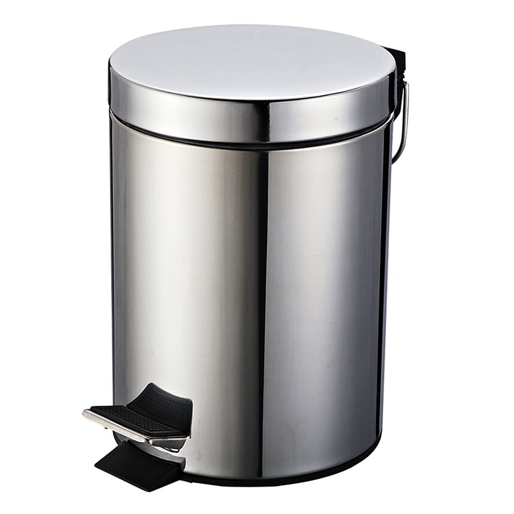 DYPASA Garbage Can 12 Liter Round Small Steel Step Trash Can WastebasketHands-Free Kitchen Step Trash Can with Soft-Close LidTrash Bin Wastepaper Basket