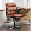 Okeysen Office Desk Chair No Wheels, Swivel Chair with Retro Wooden Armrests, Criss Cross Legged Armless Computer Chair for Home Office, Mid Century Modern Adjustable Task Chair with Thick Cushion view 1