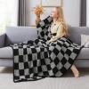 WRENSONGE Checkered Throw Blanket, Black Grey Checkered Soft Cozy Fluffy Warm Hand Made Weave Throw Blankets for Couch, Sofa, Chair, Bed, Picnic,Travel Lightweight Bed Blanket - 60 * 80 view 2