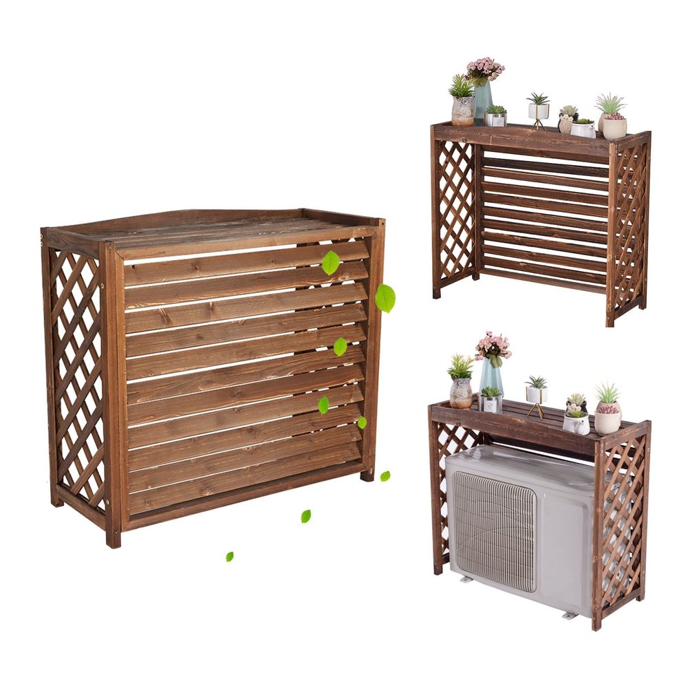 Air Conditioner Fence Screen Wood Air Conditioning Rack Solid Wood Air Conditioning Flower Stand Brown Air Conditioning Cover For Outside Unit Anti-Corrosion Plant Stand Outdoor Decorative ( Size : 34