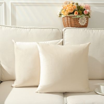 Stellhome Soft Velvet Throw Pillow Covers Square Decorative Cushion Covers for Bed Couch Sofa Bench, 18 x 18 inch (45 x 45 cm), Cream, Pack of 2