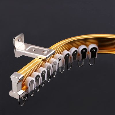 TEN-HIGH Flexible Aluminum Curtain Track 6.23ft Bendable Track for Curtains, Wall Mounted Track Luxurious Heavy Conjoined Curtain Rails for Office Home Room Divider 2pcs (Gold)