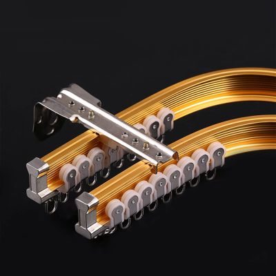 TEN-HIGH Flexible Aluminum Curtain Track 7.87ft Bendable Track for Curtains, Wall Mounted Track Luxurious Heavy Conjoined Curtain Rails for Office Home Room Divider 4pcs (Gold)