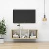 CUMYZO Wall-Mounted TV Cabinet Sonoma Oak and White 14.6"x14.6"x42.1" Engineered Wood 18.5kg/40.7ib Entertainment Centers & TV Stands view 1