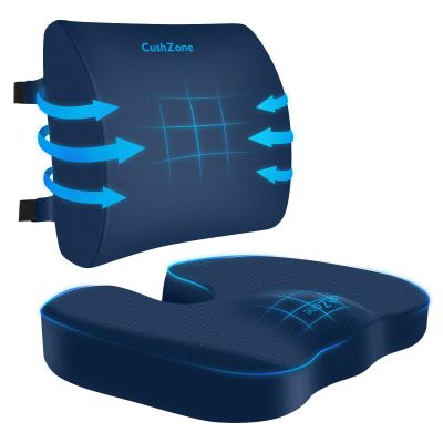 CushZone Seat Cushion, Lumbar Support Pillow with Adjustable Strap-Chair Cushions for Sciatica Pain Relief-with Washable Cover Memory Foam for Car, Travel and Wheelchair-Blue X-Large