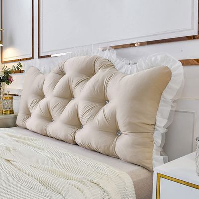 ZZYK Wedge Headboard Pillow Dorm Home Reading Pillow Back Support for Sitting Up in Bed Bolster Oversize Lumbar Cushion Body Bedrest with Removable Cover,Khaki,47.2"/120cm(Full)