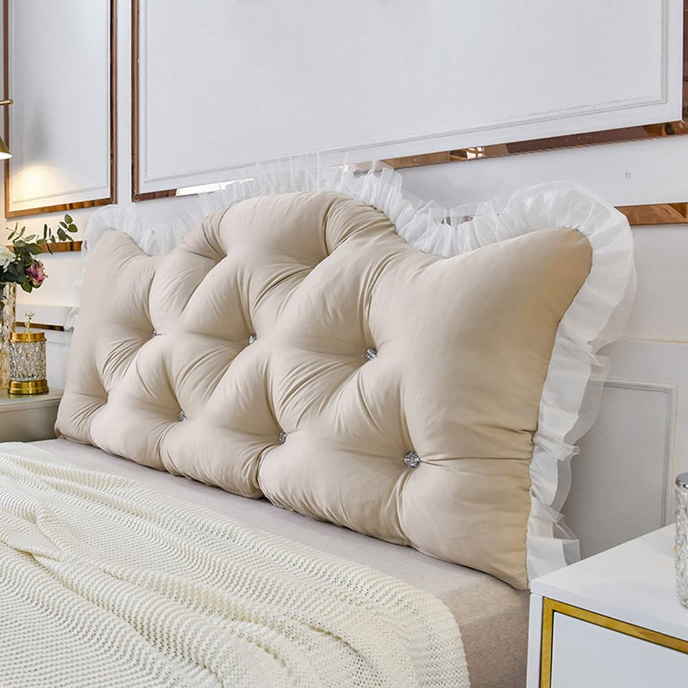 ZZYK Wedge Headboard Pillow Dorm Home Reading Pillow Back Support for Sitting Up in Bed Bolster Oversize Lumbar Cushion Body Bedrest with Removable Cover,Khaki,47.2"/120cm(Full)