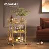 VASAGLE Bar Cart, Home Bar Serving Cart, Small Bar Serving Cart with 3-Tier Shelf, Wine Holders, Glass Holders, Mini Bar Cart for Small Spaces, Kitchen, Dining Room, Living Room, Pale Gold view 2