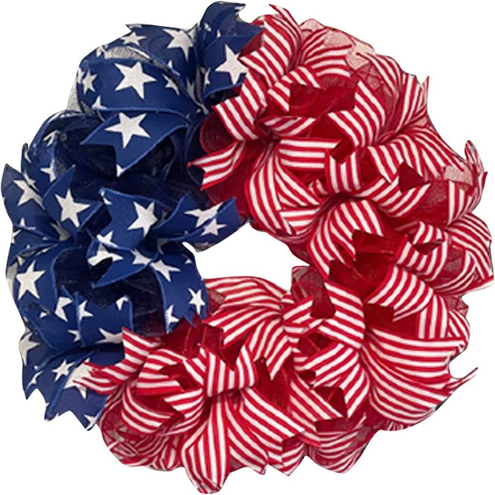 Ujicde Summer Patriotic Independence Day Wreath, 4th of July Wreaths for Front Door, Handcrafted Memorial Day Wreaths, Festival Celebration USA Flag Printed Wreath (Color : A)