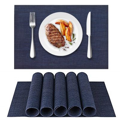 LIFEWEAR Placemat Set of 8,Woven Placemats,Outdoor/Indoor Placemats,Vinyl/Plastic Placemats, Washable Placemats,Table Placemats 8Dark Blue 8pcs
