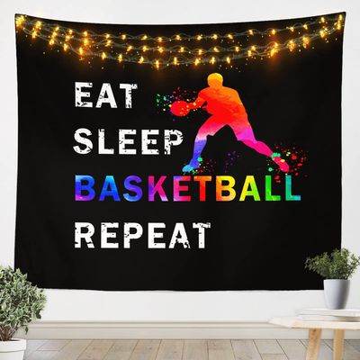 Basketball Player Kids Tapestry,Ball Sports Games Competition Fashion Wall Tapestries,Boys Girls Adults Room Decor,Rainbow Graffiti Wall Hanging,Colorful Home Wall Decor,Small 51.2 x 59.1 Inches