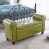 Wood Sofa Stool Footrest,Contemparory Rolled Arm Storage Bench,Pu Leather Armed Storage Ottoman Bench,Modern Tufted Bed Bench Entryway Shoe Bench-Light Green 100x57x40cm(39x22x16in view 1