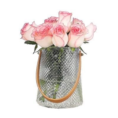 dytcfly Clear Crystal Glass Vases, Glass Flower Vase Decorative for Home Office Wedding Holiday Party Celebrate(with Handles) (Color : A)