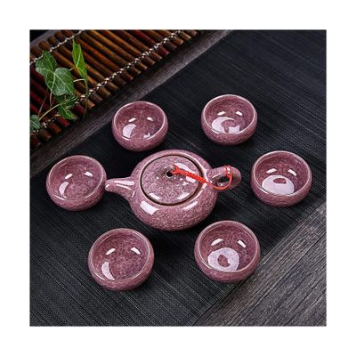 OLOTU Tea Set Colorful Ice Crackle Glaze Porcelain-Chinese Tea Cup Set Kung Fu Small Tea Pot Set with Multi Color 6 Tea Cups