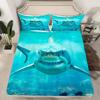 Shark Sheet Set 3D Shark Fish Bed Sheet Set Sea Animal Bedding Set for Kids Boys Teens Girls Ocean Marine Creature Bedroom Decor Sea Underwater World Sheets Queen Size 4Pcs Nautical Blue Flat Sheet view 2