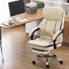 Katzowen Office Computer Chair Professional White Leather Chair, Computer Desk Office Chair High-Back Swivel Recliner Chair with Retractable Footrest and Adjustable Angle and Rotation view 3