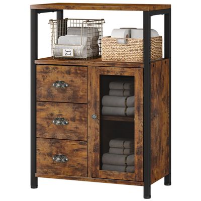 Homeiju Bathroom Floor Storage Cabinet Organizer with 3 Removable Drawers and 1 Door, Industrial Floor Storage Cabinet for Kitchen, Living Room, Bathroom, Home Office
