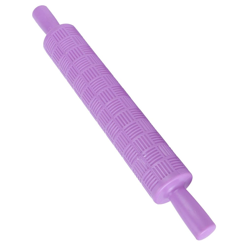 14.4in Long Fondant Rolling Pin, Food Grade Plastic Embossing Roller, Engraved Roller for Cookies Biscuits Pastry Cake Decoration, Dough Rolling Pin with Unique Pattern, Easy to Clean(Grid)