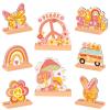 Geetery 8 Pcs Groovy Party Decorations Groovy Wooden Table Centerpiece Hippie Boho Decor Love Peace Letter Signs Rainbow Butterfly Daisy Flower Birthday Decoration for Baby Shower Photo Props view 1
