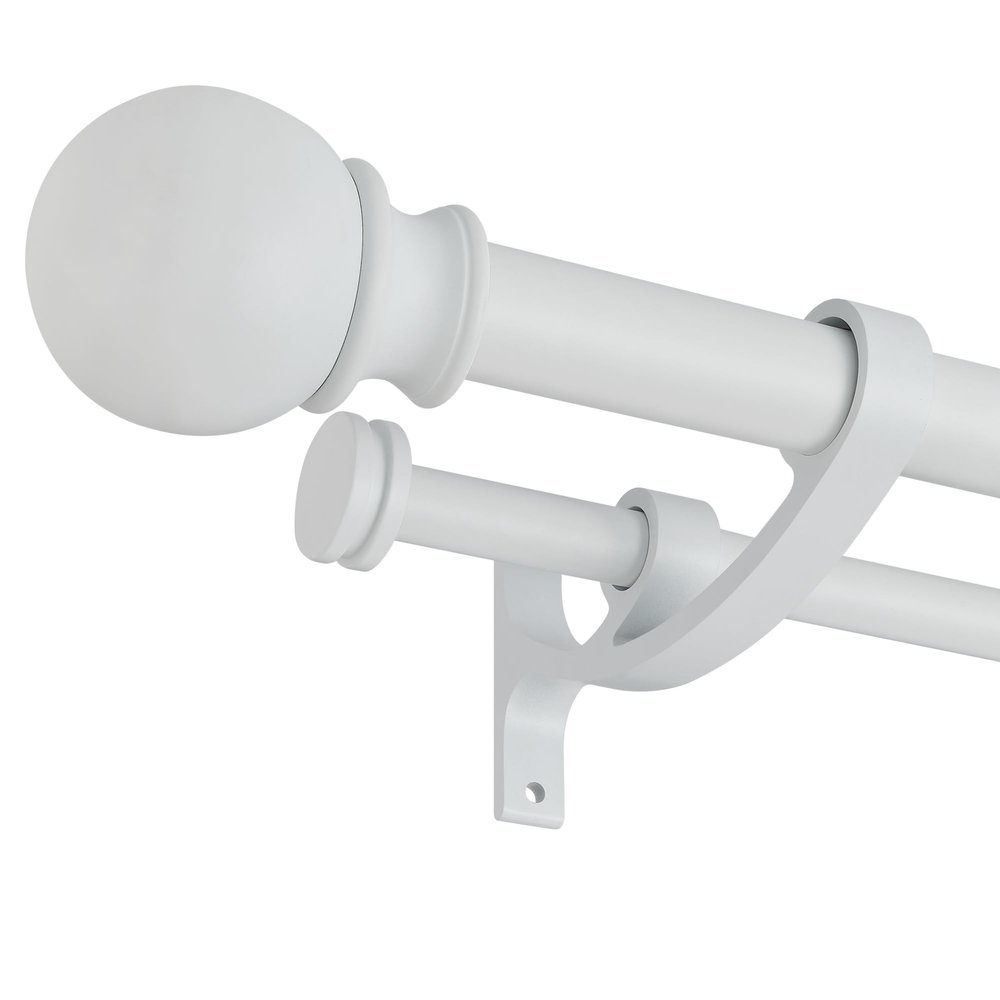 Lwiiom Double Curtain Rods 28-48 inch,1'' Front and 5/8 '' Back Adjustable Heavy Duty Decorative Drapery Rod with Aluminum Bouquet Brackets and Round Finials,Matte White