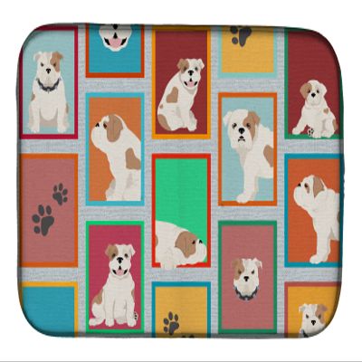 Caroline's Treasures MLM1100DDM Lots of Piebald English Bulldog Dish Drying Mat Absorbent Dish Drying Mat Pad for Kitchen Counter Dish Drainer Mat for Countertop, 14 x 21", Multicolor