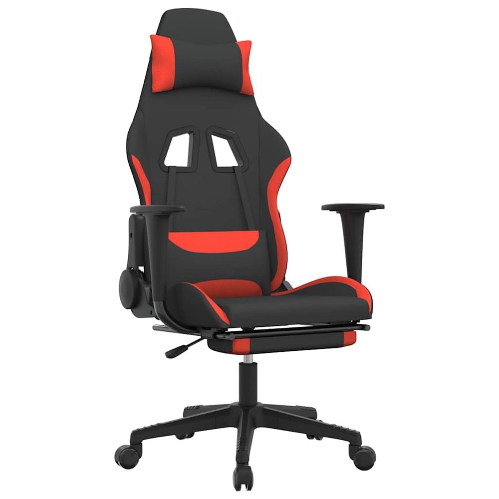 vidaXL Massage Gaming Chair with Footrest Black and Red Polyester Adjustable Armrests Comfortable Swivel Recline for Office Computer Racing Desk Armchair Recliner