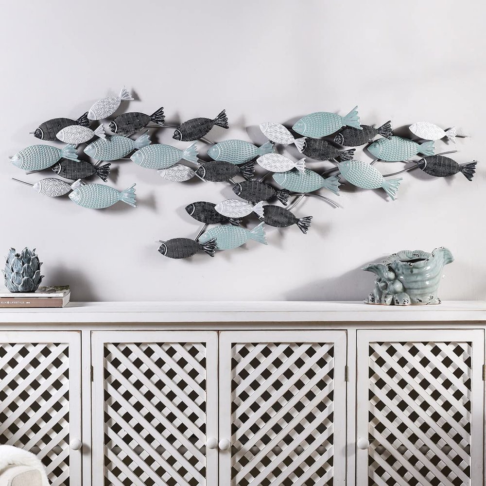 BLACK FOREST DECOR Misty Fish School Metal Wall Art