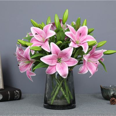 5pcs simulation Lilies, 3d artificial lily bouquets, home interior decoration fake flowers are suitable for wedding decoration, home, shopping malls, DIY flower arrangement ( Color : Light purple )