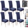SPRINGRICO 6 Pack Dining Room Chair Covers with seat Belt, Stretch Parsons Chair Slipcover Washable Kitchen Dining Chair Cover Removable Seat Protector Set of 6, S3- Navy Blue view 1