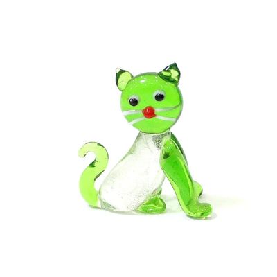 Silver Foil Murano Glass Cat Miniature Figurine Ornaments Home Living Room Table Decor Cute Animals Small Statues Gifts for Kids (Color : Green, Size : About 4.2x3.5cm)