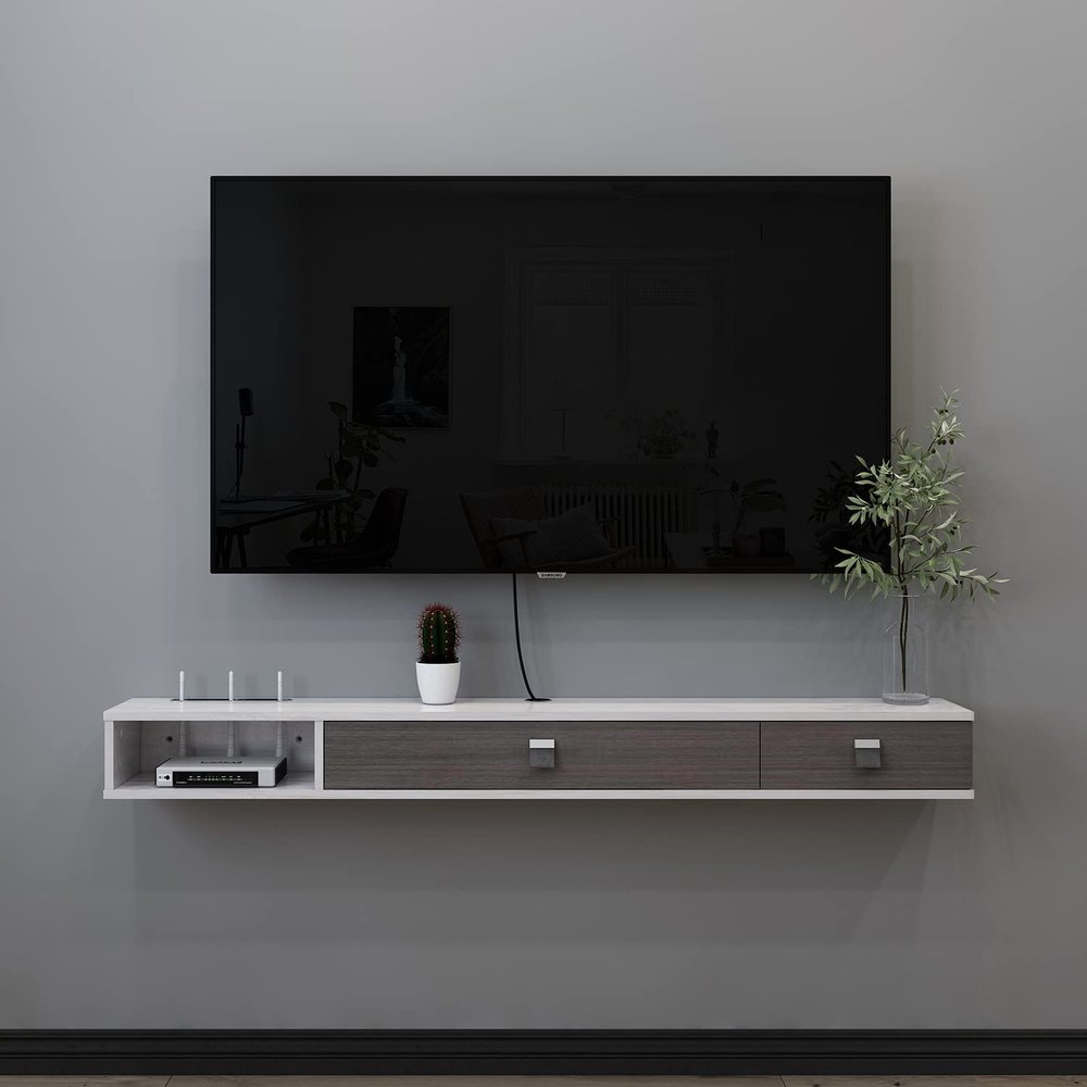 IBOWZ Floating TV Stand Cabinet Wall Mounted Floating Tv Unit,Floating Tv Stand Media Console Entertainment Gaming Storage Tv Shelf Cabinet Unit with 2 Doors Home Officeniture