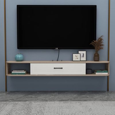IBOWZ Floating TV Stand Cabinet Floating Tv Stand with 3 Storage Space Modern Wood Wall Mounted Tv Unit Shelf Component with Cable Management for Living Room and Bedroom
