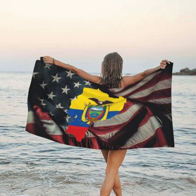 Ecuador Flag Map Beach Towel Quick-Dry Bath Towel Lightweight Portable for Summer